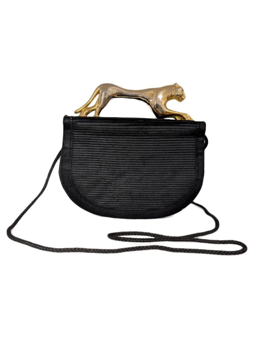Vintage 1990s Shoulder Bag Hand Bag with Metallic Cougar Puma Jaguar Cat Handle